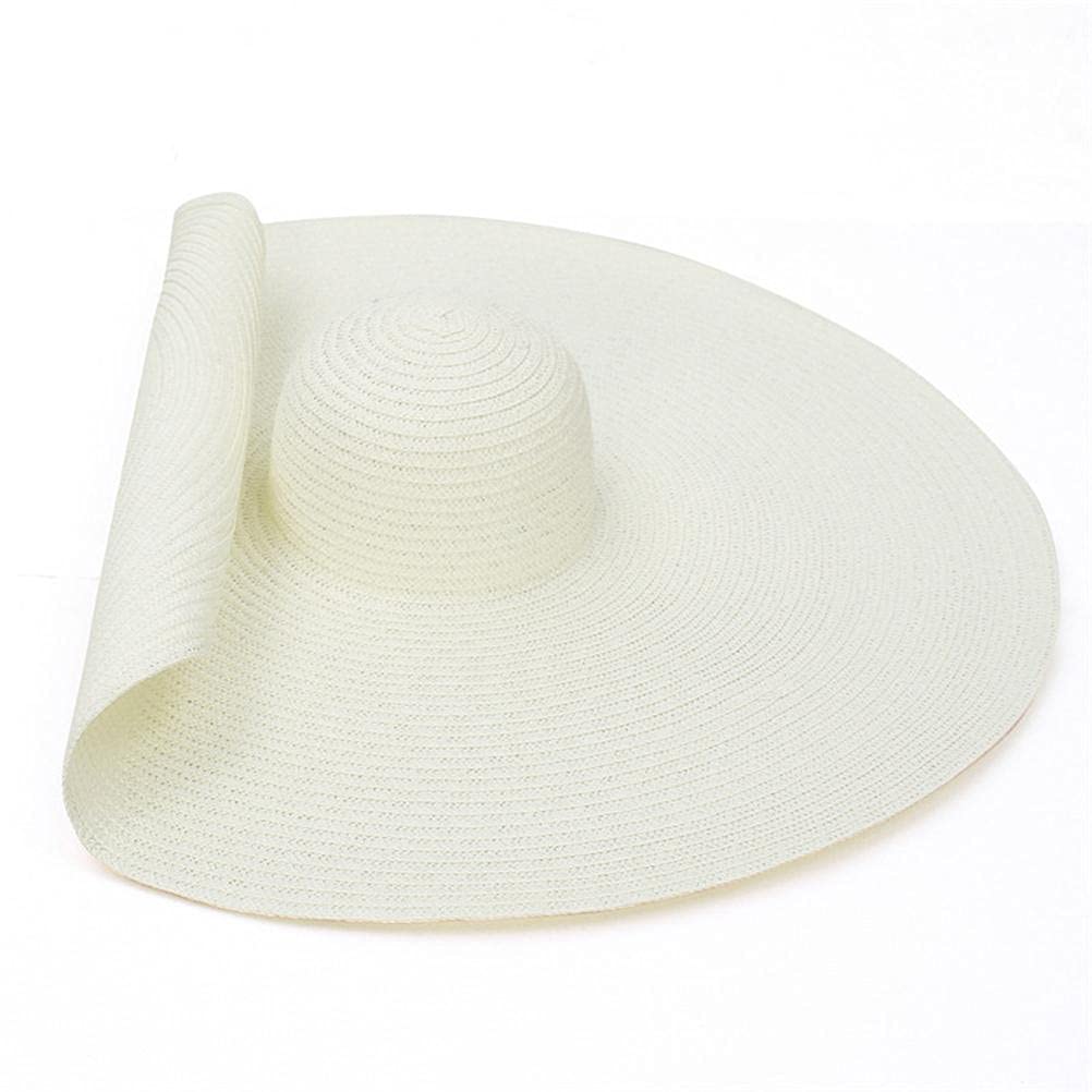 Chapeau de paille surdimensionné pour femme, chapeau de paille de soleil avec large bord anti-UV, chapeau d'été pliable (56-58 cm)