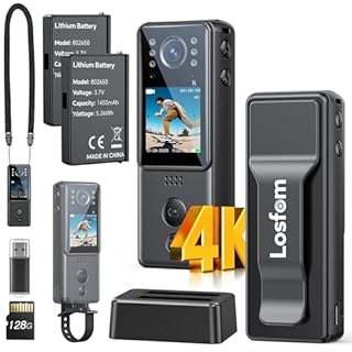 4K Body Camera with Audio, Z13 Compact Police Body Cam with 2 Batteries & Dock, 6 IR Night Vision, Bike Mount, Clip & Lanyard for Commuting, and Daily Recording(128G-4K with 2pcs Batteries)