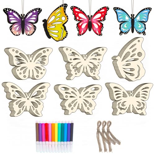 42 PCS Wooden Hollow Butterfly Ornaments to Paint 6 Styles