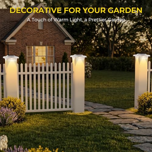 T-SUN 4x4 Solar Post Cap Lights 12 Pack, Warm White Solar Post Cap Lights with 12 LEDs, IP65 Outdoor Solar Post Cap Lights for Wood/Vinyl Fence Posts, Deck, Patio, Garden, Porch by T-SUN - Image 3