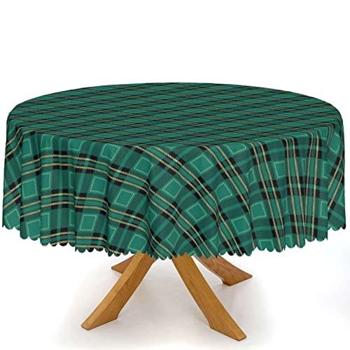 Celtic Green Theme Round Tablecloth, 70 In, Waterproof Fabric, Durable Reusable Table Clothes, Wipeable Spill Proof For Kitchen Dining Holiday Family Outdoor, Teal Pastel Yellow Charcoal Grey #TOP1