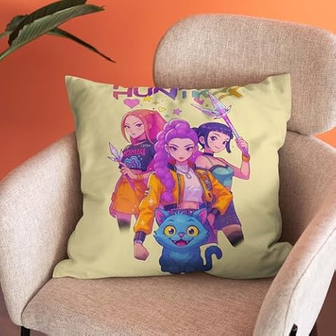 Throw Pillow Covers Cartoon Home Decoration Throw Pillowcases Hunter for Bed Anime Couch Sofa Demons Living Room Cozy Square Cushion Case Covers 18X18 Cover