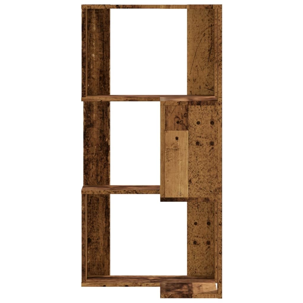 Libreria angolare a 3 ripiani, in legno anticato, 50 x 50 x 102