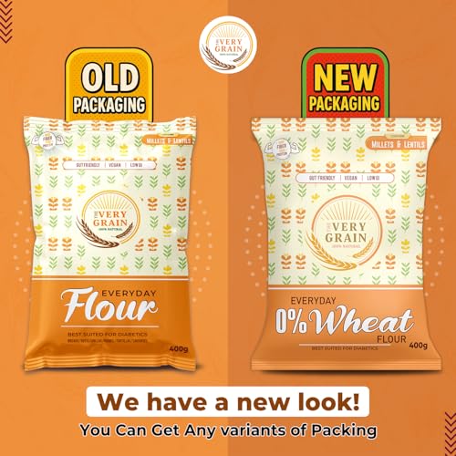 Image of The Very Grain Everyday 0% Wheat Flour No Wheat Low GI Contains Barley, Jowar, Ragi, Bajra Millets & Green Lentils Makes Fluffy Chapatis Boost Digestion | Diabetic Friendly Atta | Pack of 2 (400 Grams Each)