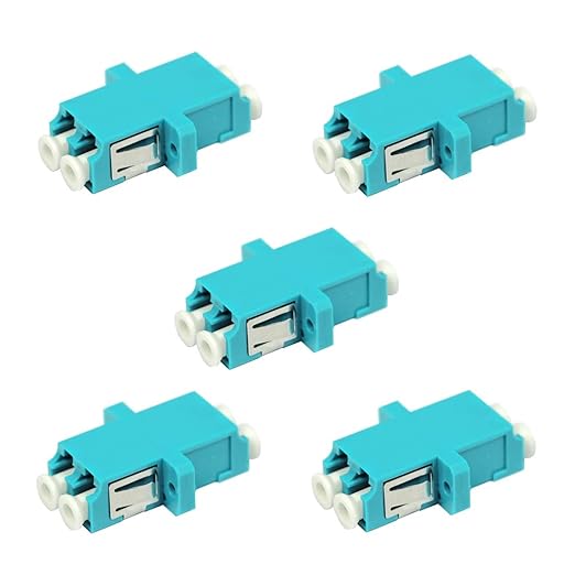 LC Fiber Optic Adapter - LC to LC Duplex Multimode OM3 OM4 OM5 Coupler - 5 Pack - Aqua
