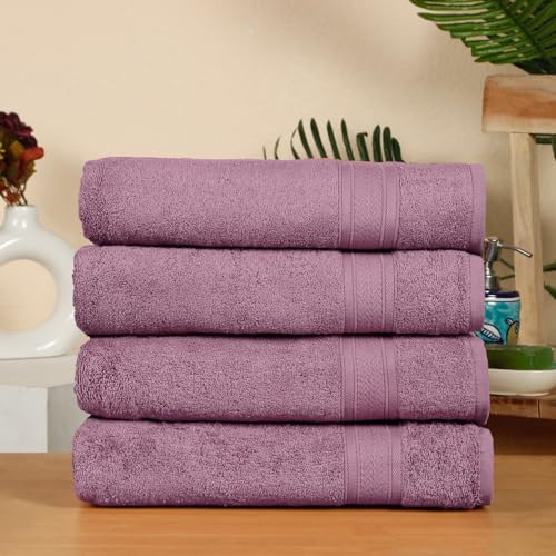Image of Arvind 100% Cotton Towels for Bath | Towels for Bath Large Size | 500 GSM Bath Towel - Soft & Absorbent | 4 Piece Bath Towel for Men /Women | Urban Comfort | 70 cm x 140 cm - Lilac
