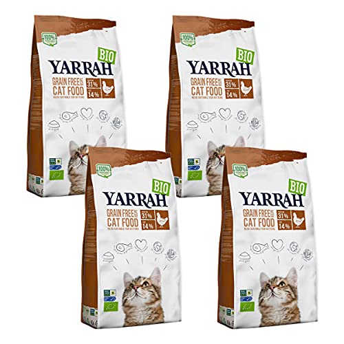 Yarrah - Trockenfutter getreidefrei mit Huhn & Fisch für Katzen Bio - 2,4 kg - 4er Pack