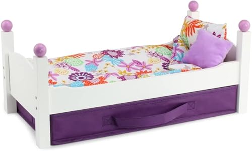 Emily Rose Ropa de muñeca de 18 pulgadas, juego de cama de madera apilable individual blanca | Juego de muebles de dormitorio con ropa de cama