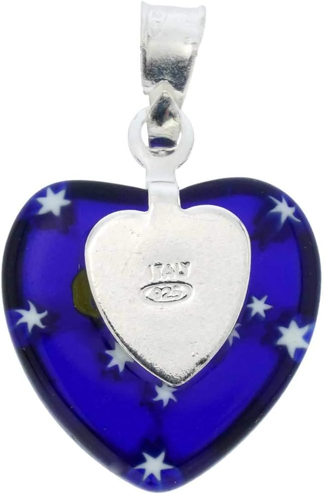 Glass Of Venice Murano Glass Millefiori Heart Pendant - Silver Starry Night