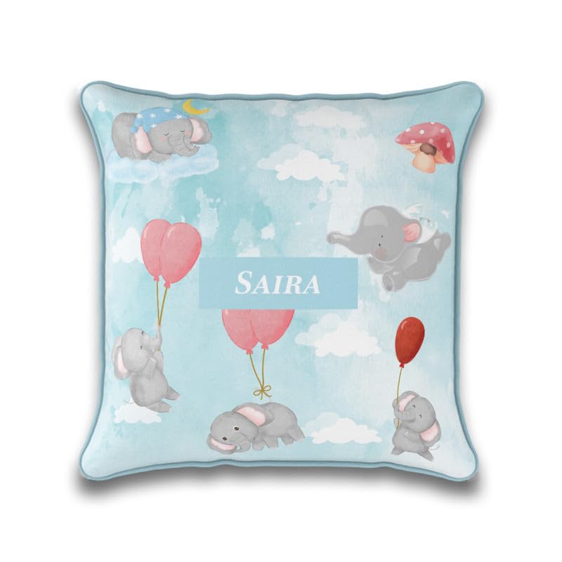 Smitten Home Personalized Soft Satin Red Balloon Ellie Cushion Cover for Kids – Cozy, Durable&Stylish Decorative Pillowcase for Children Rooms, Comfortable for Kids_Blue Watercolor