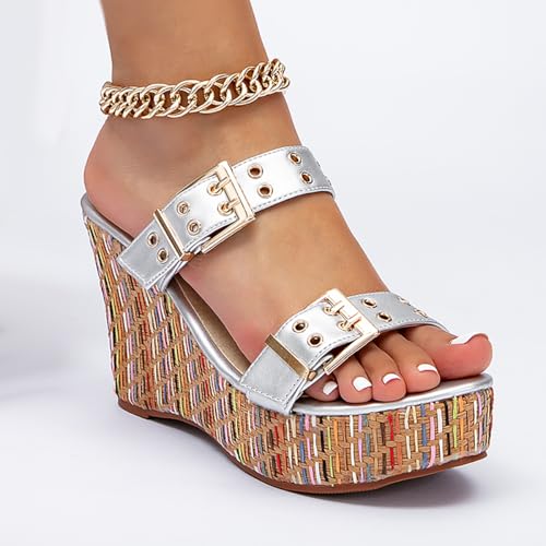 Jeesay Women's Slides Wedge Sandals with Buckle Strap Slip On Peep Toe Platform Sandals High Heels Shoes3