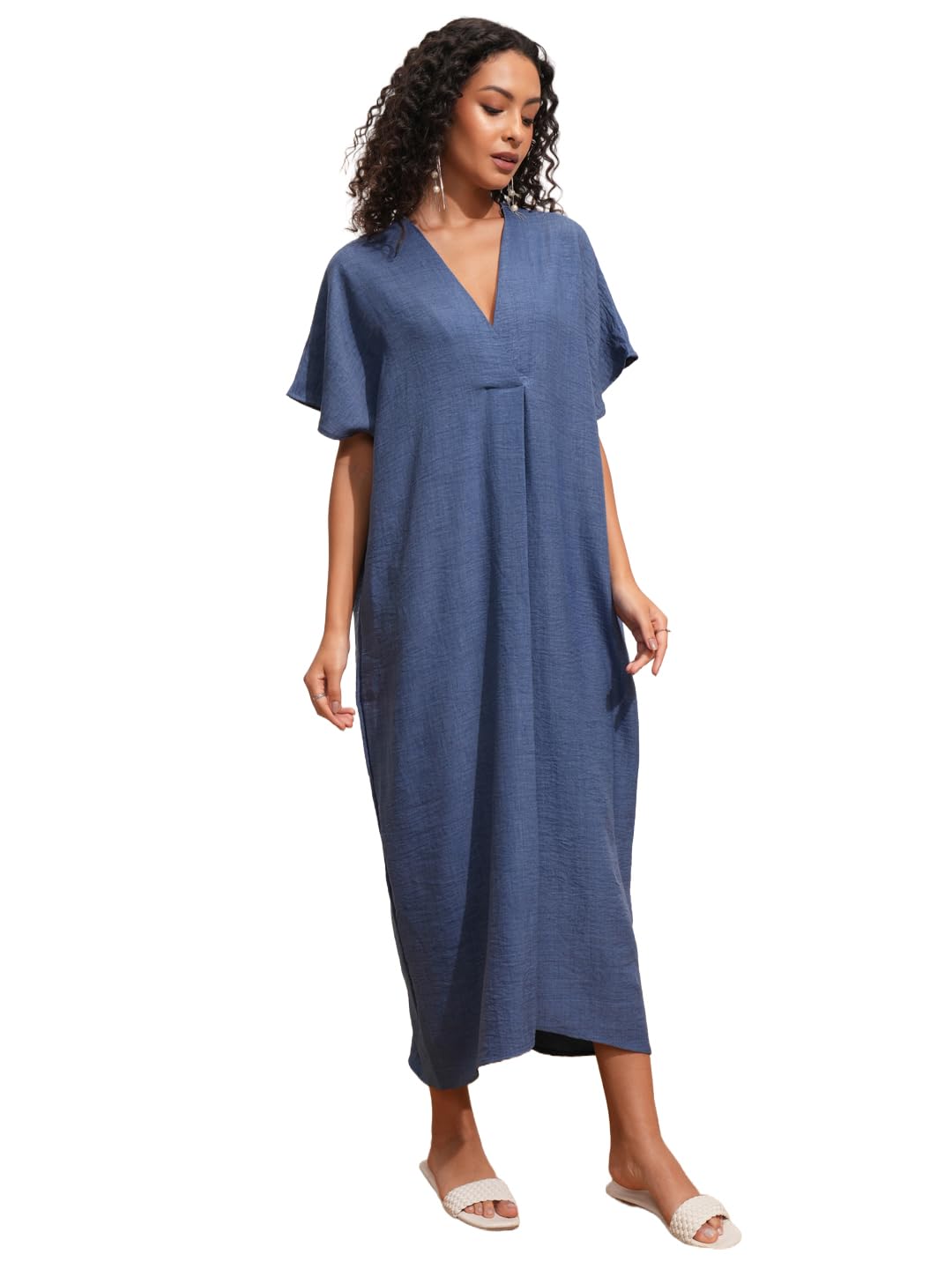 tokyo talkies Womens Dresses Women | Solid Color | Kaftan Style| Holiday Midi Dress | Short Kaftan Sleeves | Relaxed-picture-23