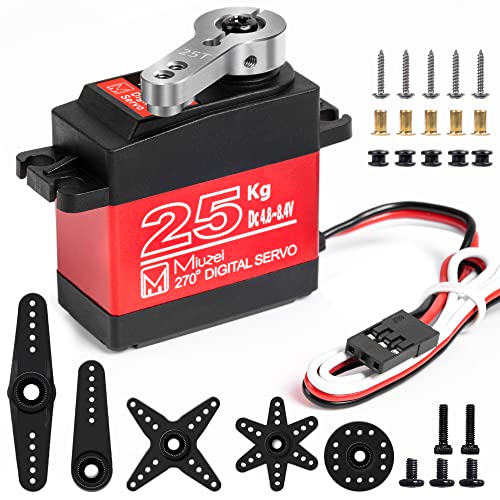 25KG High Torque RC Servo, Miuzei Waterproof Servo Motor Compatible with 1/8, 1/10 RC Car, Full Metal Gear Steering Servo with 25T Servo Horn（270°）