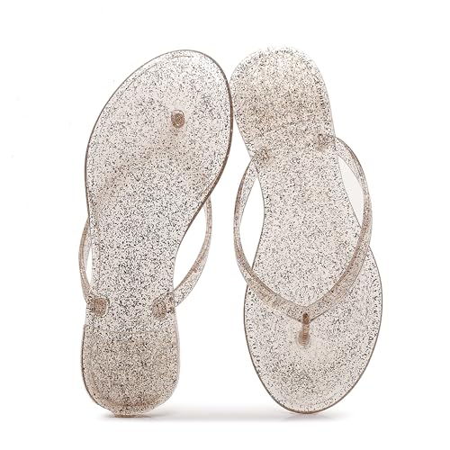 Image of Womens Flip Flops Thong Sandals Jelly Shoes Flat for Ladies Slides Black Slippers Size 9 Slip On Summer Beach Dressy