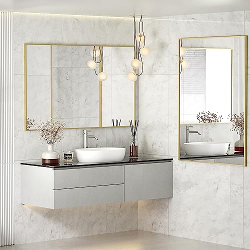 Koonmi Gold Rectangle Wall Mirror, 24x32 Inch Bathroom Mirror, Aluminum Frame Vanity Mirror for Entryway, Living Room, Bedroom Bathroom, Hangs Horizontally or Vertically