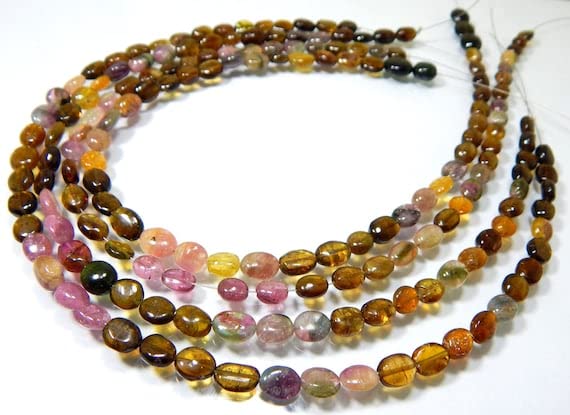 Multi Tourmaline smooth beads oval shape 6x6.5mm pour création de collier