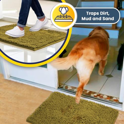 Image of Muddy Mat | Super Water Absorbent Door Mat Indoor, Microfiber Quick Dry Chenille Entryway Rug, Slip Resistant Front Door Mat, Indoor Mats for Entryway, Machine Washable Pet Rug, Mustard 19 inch x 30 inch