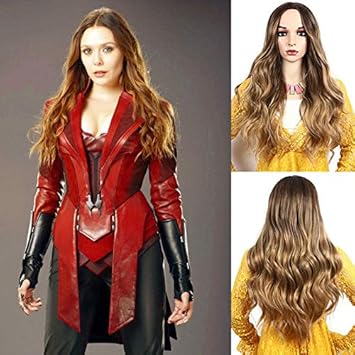 IVY HAIR Scarlet Witch Wanda Maximoff Cosplay Wigs for Women Natural Long Wavy Curly Wig Dark Roots Ombre Blonde Wig Middle Parting Synthetic Replacement Wig
