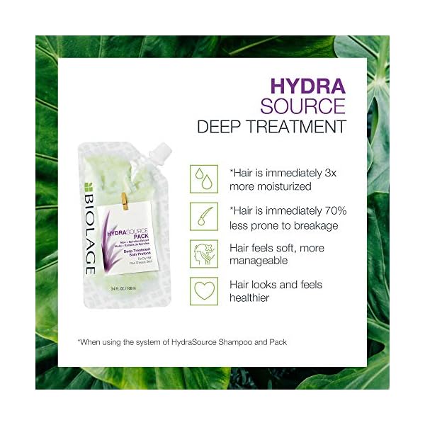 Biolage Hydra Source Deep Treatment Pack | Leave-In Hair Mask | Nourishes Dry Hair | With Aloe | Vegan & Paraben-Free | For Dry Hair | Vegan | Cruelty Free | Hair Treatment | 3.4 Fl. Oz