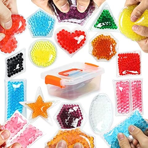 LESONG Sensory Water Beads, Sensory Shapes Bean bags 12 pack, Stress and Anxiety Relief Squishy Toys for Kids and Adults, Visual Educational Gel Bead Squeeze Toy Stocking Fillers Cover