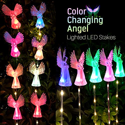 Solar Angel Lights Outdoor, Qualife Garden Gifts for Housewarming Mom Women,Solar Powered Decorative Light for Garden Yard Patio, Cemetery Grave Decorations, 2 Pack.