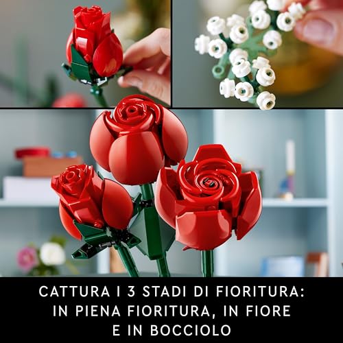 Botanicals Bouquet di Rose - Set di Fiori Finti con 12 Rose da Costruire, Hobby Creativi per Adulti, Decorazione di Natale per Casa, Idea Regalo per Donna o Uomo dalla Collezione Botanica 10328 - Lego - Immagine 4