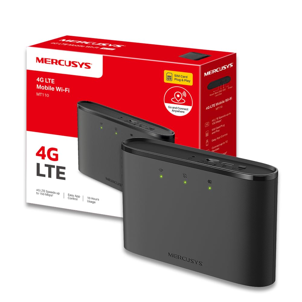 TP-Link Mercusys MT110 V2 Routeur WiFi 6 Portable 4G LTE, Cat4 150 Mbit/s, AX300 Double Bande, Batterie 2400 mAh, Hotspot Mobile jusqu'à 10 Appareils, Carte SIM, Voyage & Télétravail