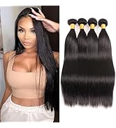 Huarisi Straight Human Hair 4 Bundles Brazilian Hair 18 20 22 24 inch 100% Unprocessed Virgin Hai...