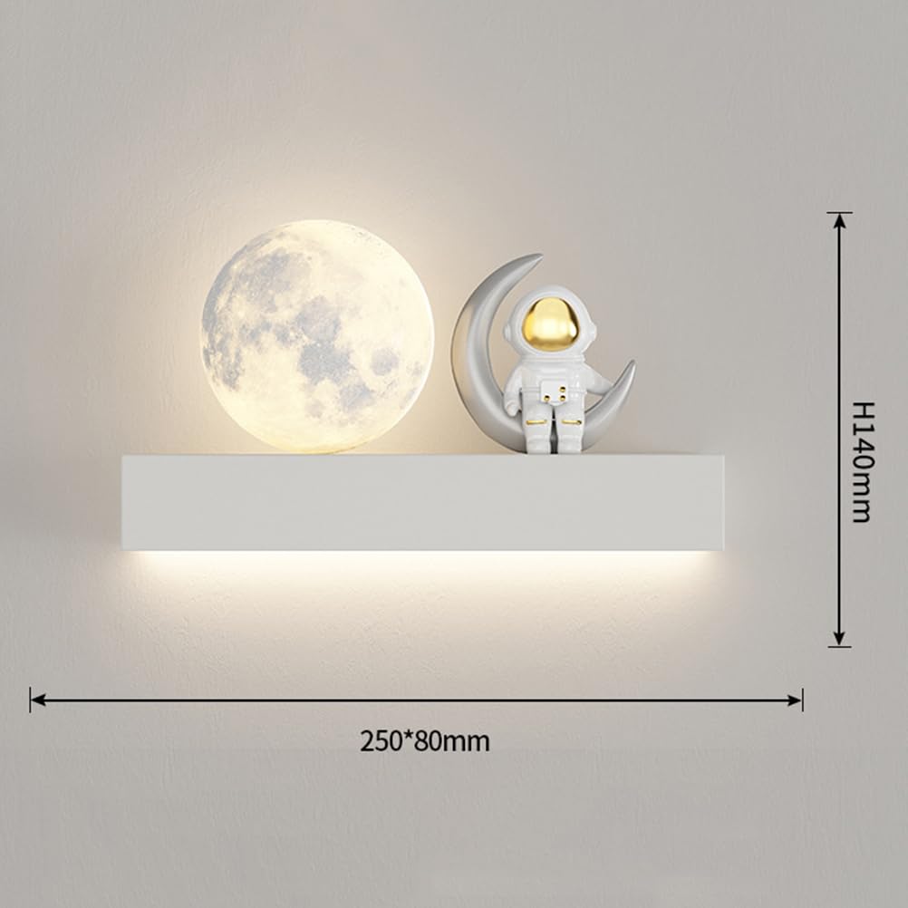 AoLa Mond Wandleuchte Kinderzimmer LED Astronaut Wandlampe lnnen Modern Kreative Cartoon Sternenhimme Astronaut Mond Lampe Nachttischlampe für Junge Mädchen Schlafzimmer Wohnzimmer,Weiß