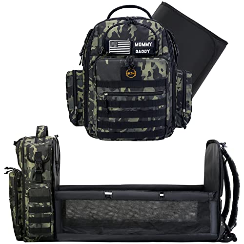 Image of BCOH Military Style Dad Diaper Bag with Changing Station- Premium Design Baby Bag- Diaper Bag Backpack- Baby Diaper Bag for Baby Girls and Boys- Large Diaper Bag for Dads Black