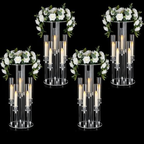Fullvaseer 4PCS Acrylic Candelabra Clear Centerpiece Stand Set