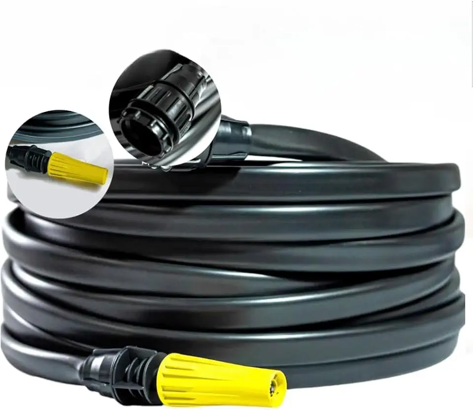 kit Mangueira Antitorção 10M Resistente e Reforçada + 1 esguicho + 1 conector mangueira cor Preta para Jardim e limpezas em geral