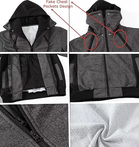 Image of YuKaiChen Men's Hooded Jacket Slim Fit Double Zipper Turtleneck Fleece Hoodie Outerwear