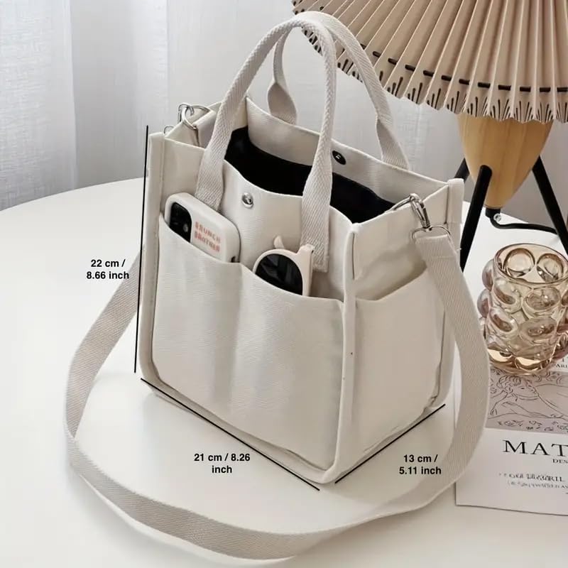 Bolso tote blanco grande con múltiples bolsillos miniatura 4