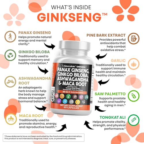 Clean Nutraceuticals Panax Ginseng Ginkgo Biloba Ashwagandha Maca Root - Focus Supplement Pills for Women and Men with Pine Bark Extract, Garlic, and Saw Palmetto - 60 Caps - Thumbnail 3