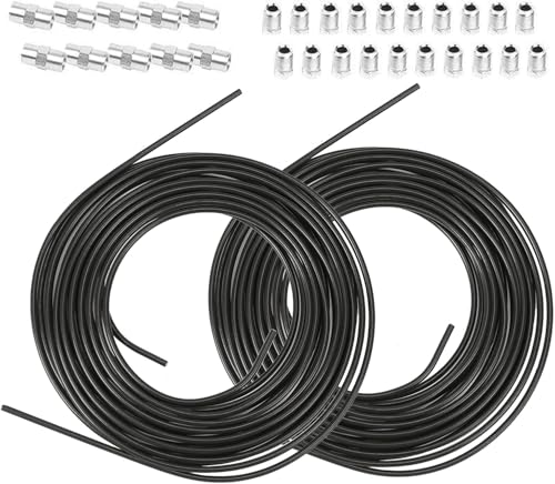 Flydida Juego de 2 cables de freno negros de 5 m con 20 conexiones roscadas+10 conectores para rebordear F para coche, coche, moto, línea de freno