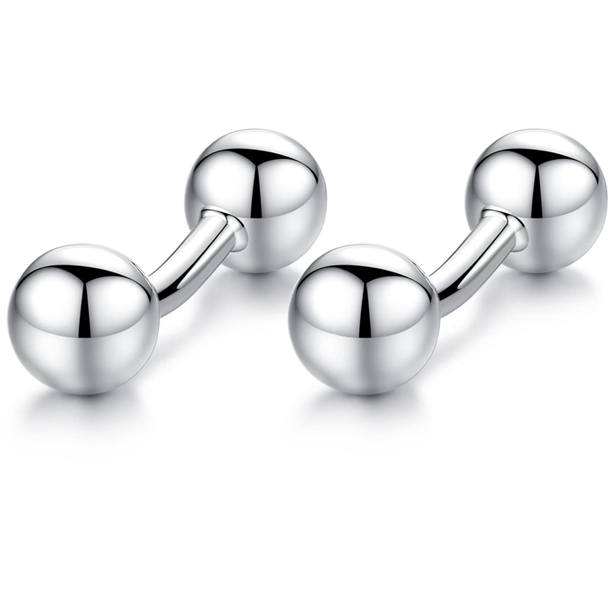 HONEY BEARRound Beads Cufflinks for Men's Shirt Wedding Business Gift (Silver)