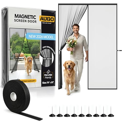 Image of AUGO Magnetic Screen Door - Self Sealing, Heavy Duty, Hands Free Mesh Partition Keeps Bugs Out - Pet and Kid Friendly - Patent Pending Keep Open Feature - 74 Inch x 81 Inch