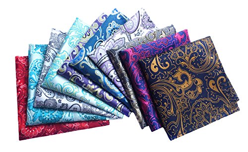 MENDENG Men 10 Pack Assorted Color Paisley Pocket Square Handkerchief Formal Hanky