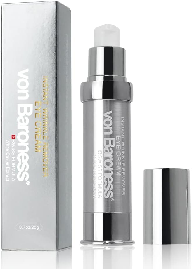VON BARONESS Anti-Wrinkle Eye Cream for Dark Circles and Puffy Eyes, 20g/0.7oz with Instant Anti-Wrinkle Firming Power Infused with White Caviar Extract and Natural Ingredients