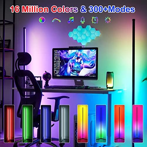 ELOUYCKE Smart LED Corner Floor Lamps 65.3"/165CM Tall Color Changing Mood Lighting Tall Lamp with APP & Remote Control for Bedroom Living Room, Color Changing Mood Floor Standing Lamp