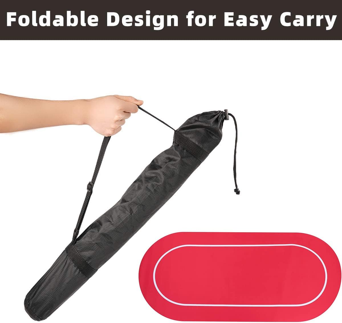 Tabletop Game Felt Mat 70'' X 35'' Poker Table Layout, Oval Poker Table with Carrying Bag, Blackjack, Casino,Red