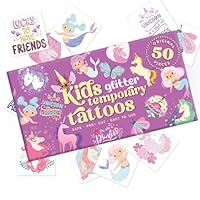 Glitter Unicorn Temporary Tattoos for Girls – 50 Pre-Cut Sheets + Water Sponge | Easy to Apply & Remove | Non-Toxic, Waterproof, Skin-Safe | Party Favors, Birthday Gifts