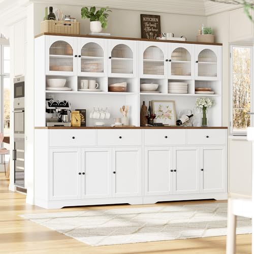FINETONES 71\" Pantry Cabinet, Tall Kitchen Pantry Storage Cabinet with Microwave Stand, Modern Ktichen Hutch Food Pantry with Open Countertop and Adjustable Shelf for Kitchen, Dining Room - Thumbnail 4