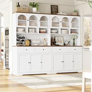 FINETONES 71 Pantry Cabinet Tall Kitchen Pantry Storage Cabinet with Microwave Stand Modern Ktichen Hutch Food Pantry with Open Countertop and Adjustable Shelf for Kitchen Dining Room
