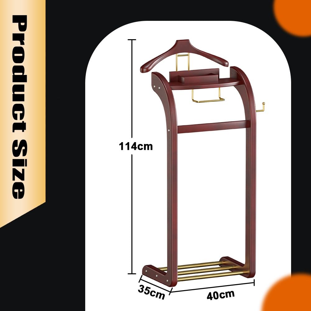 Męski stojak parkingowy z tacą i stojakiem na buty - Slish czerwono-brązowy sypialnia nizer na garnitury i akcesoria - 114 x 40 x 35 cm - idealny dla mężczyzn i kobiet