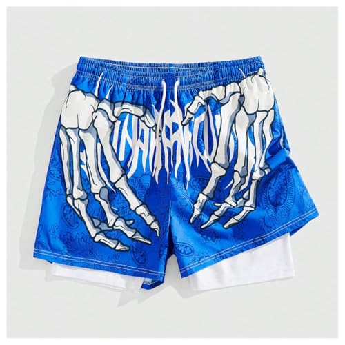 Floerns Bermuda masculina de treino Y2k com cordão gráfico de caveira Y2k com forro e calça curta de