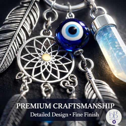Image of BLUE BEADS Dreamcatcher Keychain with Nazar Charm - Lucky Protection Accessory for Car, Bag & Keys