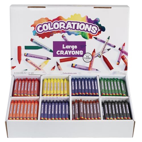 Colorations® Large Crayon Classpack, 8 Assorted Colors, 50 of Each, Set of 400, Larger size is Easier to Grip, Hold & Draw, Crayons glide easily, Non Toxic Crayons, Kids Crayons