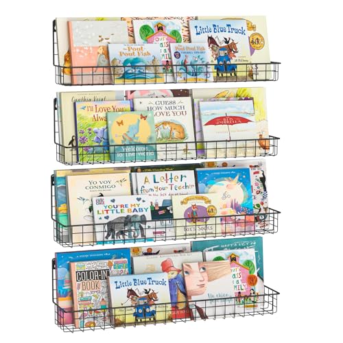 24 Inch Wall Mounted Kids Bookshelf, Floating Metal Book Shelves ...